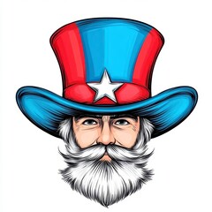 Portrait Illustration of a Bearded Man in a Patriotic Top Hat