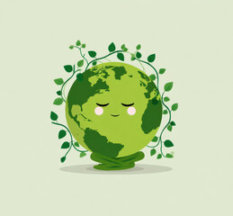 Green globe with a smiley face and leaves on it, set against a light green background. Professional commercial content. Commercial. High-resolution. High-res. Premium quality. Premium. - Professional
