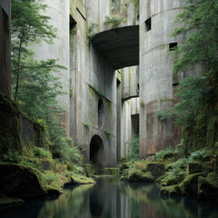 Bridge over a river in the middle of a forest, with trees on either side of the bridge and rocks at the bottom. Professional commercial content. Commercial. High-resolution. High-res. Premium quality.