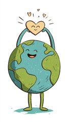 Cartoon earth with a heart in its hands, symbolizing the love between the two countries. Professional commercial content. Commercial. High-resolution. High-res. Premium quality. Premium. -