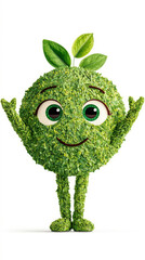 Green apple with a smiley face made out of leaves, set against a white background. Professional commercial content. Commercial. High-resolution. High-res. Premium quality. Premium. Professional grade.