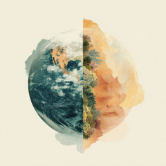 Painting of the earth with a white background, featuring a tree in the center. Professional commercial content. Commercial. High-resolution. High-res. Premium quality. Premium. Professional grade.