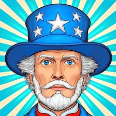 Portrait of Older Man in Blue Top Hat with Stars