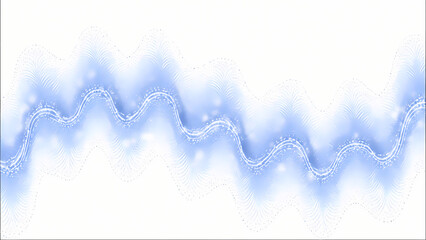 Dynamic blue waves rendered with granular dots and scattered luminous points create a sense of depth and movement. An abstract and energetic digital landscape. Abstract wireframe in blue