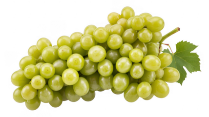 Bunch of Green Grapes with Leaf fruit isolated on a transparent background