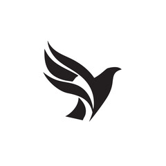 Fototapeta premium Stylized black silhouette of a soaring bird forms an abstract graphic design against a white background