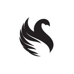 Obraz premium Stylized depiction of a dark bird's head and wing structure forms an abstract emblem against a white background.