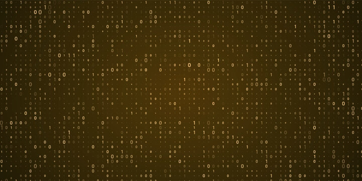 Binary background abstract for hackathon and other digital events. Gold fallen zero numbers with matrix effect on futuristic background.