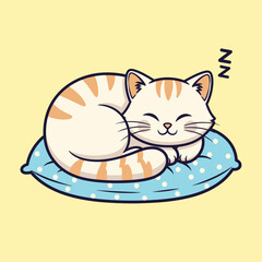 Cute Cat Nap - A Cozy Cartoon Kitten Sleeping on a Pillow.