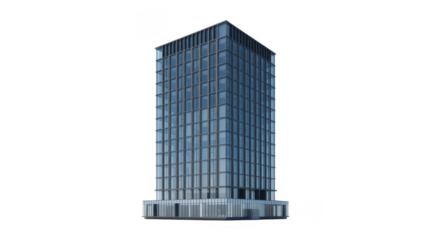 Close-up of modern glass office building skyscraper isolated on a transparent background