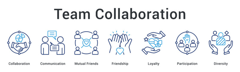 Team collaboration banner web icon demonstrating communication and friendship building with loyalty and diverse participation.