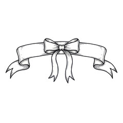 Elegant Ribbon Banner with Bow, Hand-Drawn Style.