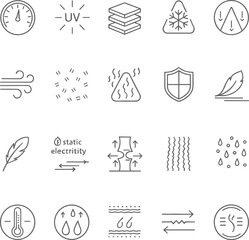 Fototapeta premium Weather and environment line icon set featuring climate conditions wind rain temperature humidity and atmospheric protection symbols