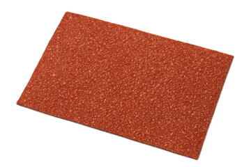 Red abrasive sandpaper sheet with coarse grain texture for diy projects and sanding surfaces, transparent background