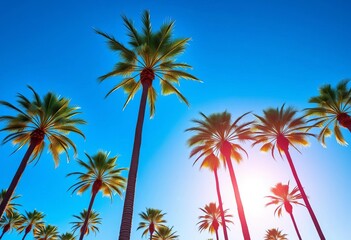Majestic royal palms against a vibrant blue sky,  botany,  travel