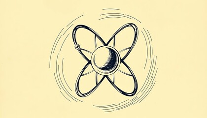 Sketch of atom model with orbiting electrons, swirling lines, vintage texture,  sketch,  drawing