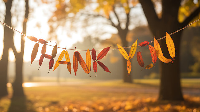 Autumn leaves spelling thank you a seasonal greeting on transparent background - Powered by Adobe