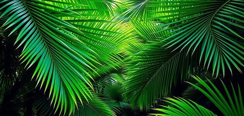 Fototapeta premium Tropical palm leaves forming a natural frame, vibrant green foliage, frame, natural
