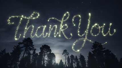 Glowing thank you text with forest silhouette on transparent background