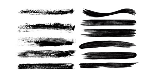 Brush strokes bundle. Vector paintbrush set. Painted lines and long shapes. Grunge design elements. Dirty distress texture