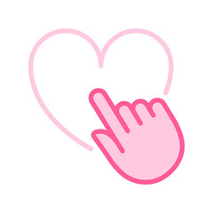 Obraz premium Love click line icon. Human hand pink sign. Heart symbol. Valentine's day, holiday, celebration, romance, loving concept. Editable stroke. Vector illustration. Flat design.
