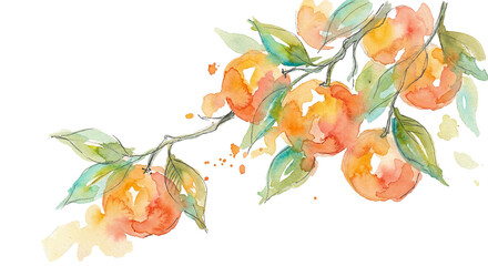  Chinnese Mandarin Orange Tree Branch Watercolor Painting