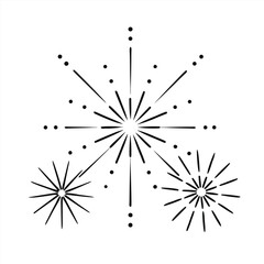 Set of hand-drawn fireworks and sparklers illustrations in sketch style for celebration designs.Golden firework vector banner with hand drawn exploding starbursts and festive sparkles
