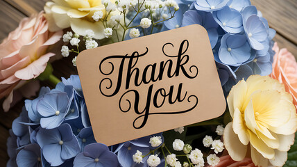 Floral arrangement with a thank you card perfect for designs on transparent background