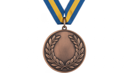 Copper medal with embossed laurel wreath medal achievement isolated on a transparent background