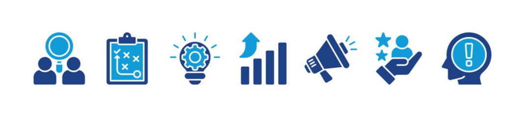 Brand banner web icon vector illustration concept with target market, strategy, innovation, marketing, advertising, customer and awareness icons.
