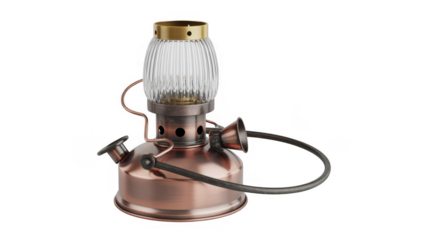 Copper oil lantern with glass chimney isolated on a transparent background