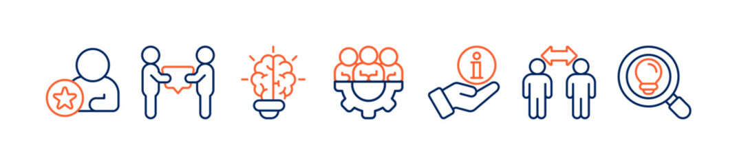 Vector illustration of expertise web banner icons, a concept representing high level knowledge and experience with icons of expert, consulting, knowledge, team, advice, trust and research.
