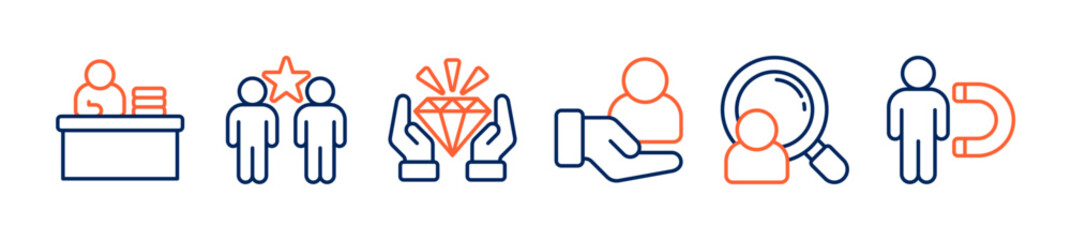 Corporate branding web banner icon vector illustration concept with salary increase, reputation, value proposition, retention, recruitment and attraction icons.
