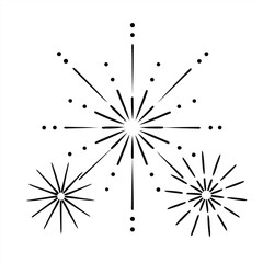 Set of hand-drawn fireworks and sparklers illustrations in sketch style for celebration designs.Golden firework vector banner with hand drawn exploding starbursts and festive sparkles