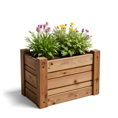 Beautiful garden planter box with vibrant flowers, nature decor