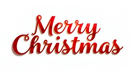 Handwritten red cursive Merry Christmas lettering with decorative swashes and flourishes, bold festive style, centered on a white background