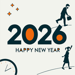 Dynamic businessman leaps across a chasm from 2025 to 2026, symbolizing a successful transition into the new year and future challenges