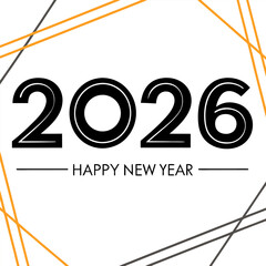 Happy New Year 2026 illustration with a festive geometric border design in black and orange, perfect for celebrations and greetings