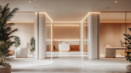 Fototapeta premium Modern spa reception area with warm tones