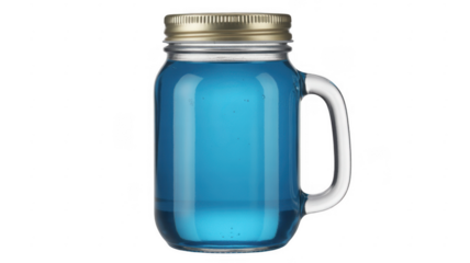 Dark blue liquid in a glass mason jar isolated on a transparent background