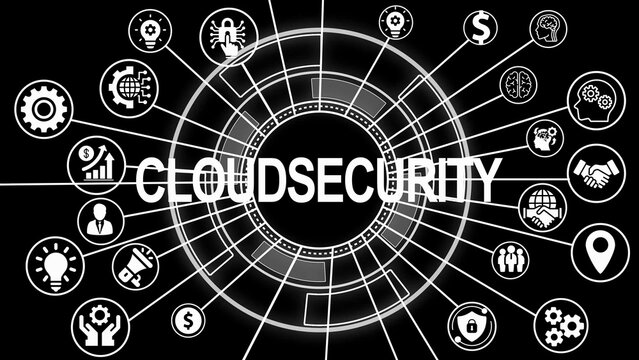 Cloud Security Concept with Central Text and Surrounding Technology and Business Icons cybersecurity - Powered by Adobe