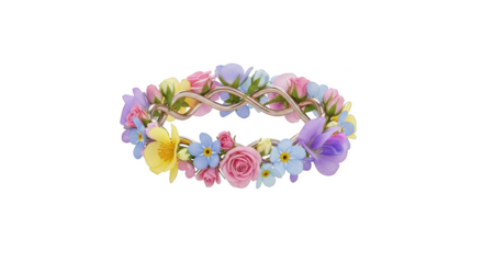 Delicate floral crown with intertwined gold metal on png isolated transparent background black background