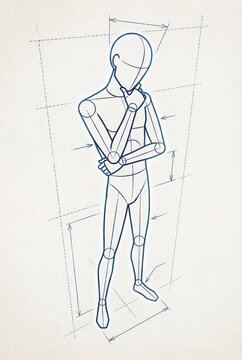 Blueprint Diagram of Thinking Human Figure Proportions