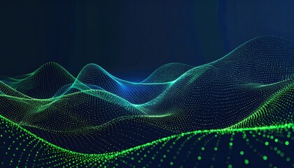 Abstract landscape of glowing, interconnected dots forming gentle, rolling hills with a dark backdrop