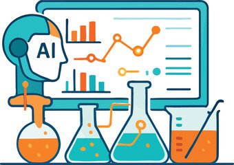 AI Optimizing Chemical Reactions in Scientific Laboratory Illustration