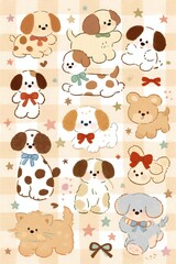 Fototapeta premium Adorable Cartoon Puppy and Kitten Sticker Collection