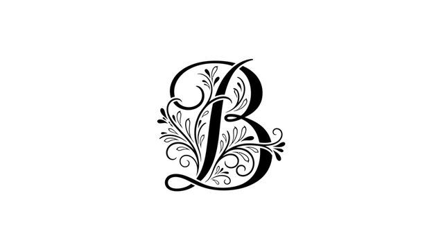 Elegant ornate initial letter B with decorative floral flourishes isolated on white background