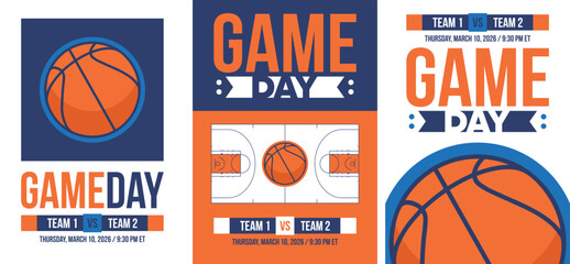 Game Day. Basketball playoff in March. Super sport party in United States. Final games of season tournament. Professional team championship. Ball for basketball. Sport poster. Vector