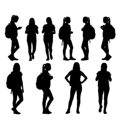 Silhouette Collection of Students with Backpacks in Various Poses.