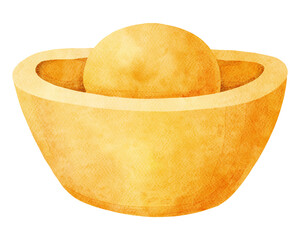 Watercolor Illustration of Chinese Gold Ingot